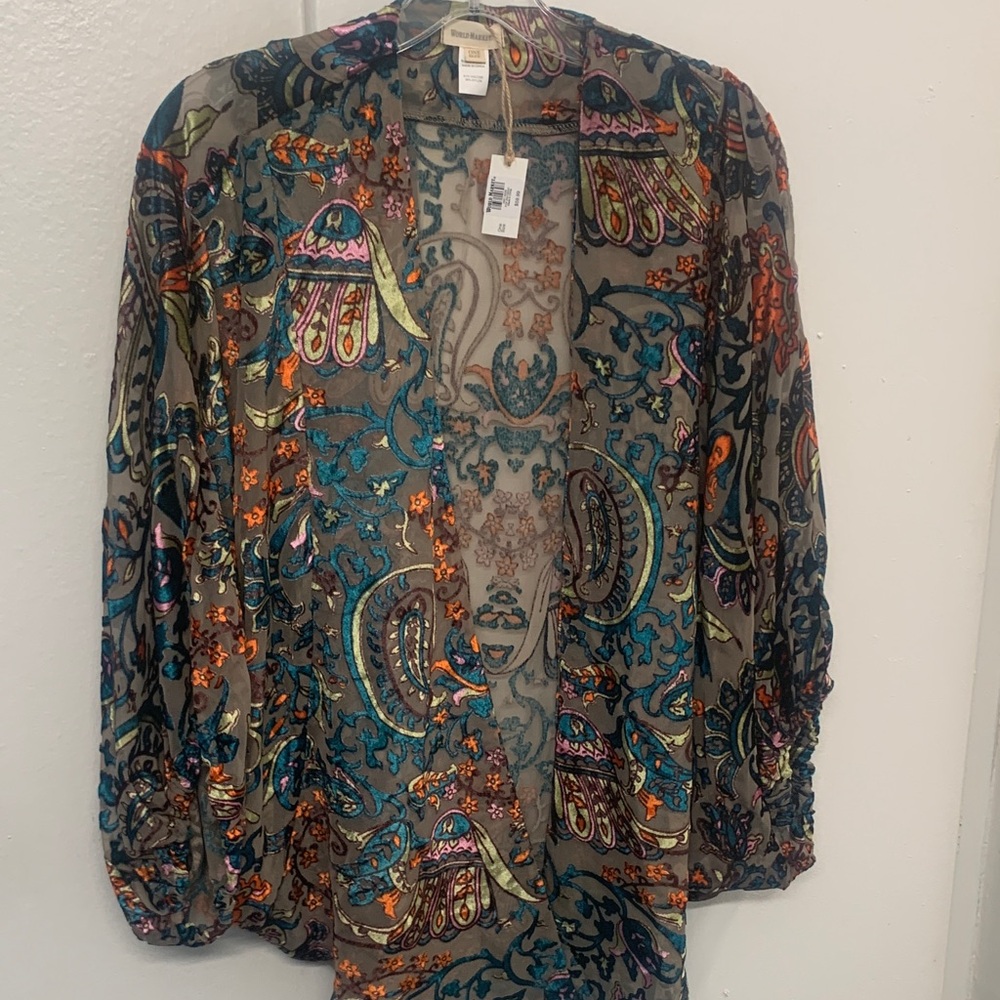Cost Plus World Market Multicolor Paisley Kimono Jacket - Teal, Orange, Purple